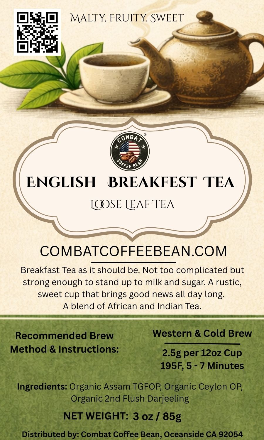 English Breakfast Tea (Malty, Fruity, Sweet, High Astringency, Medium Body, Medium Sweetness)