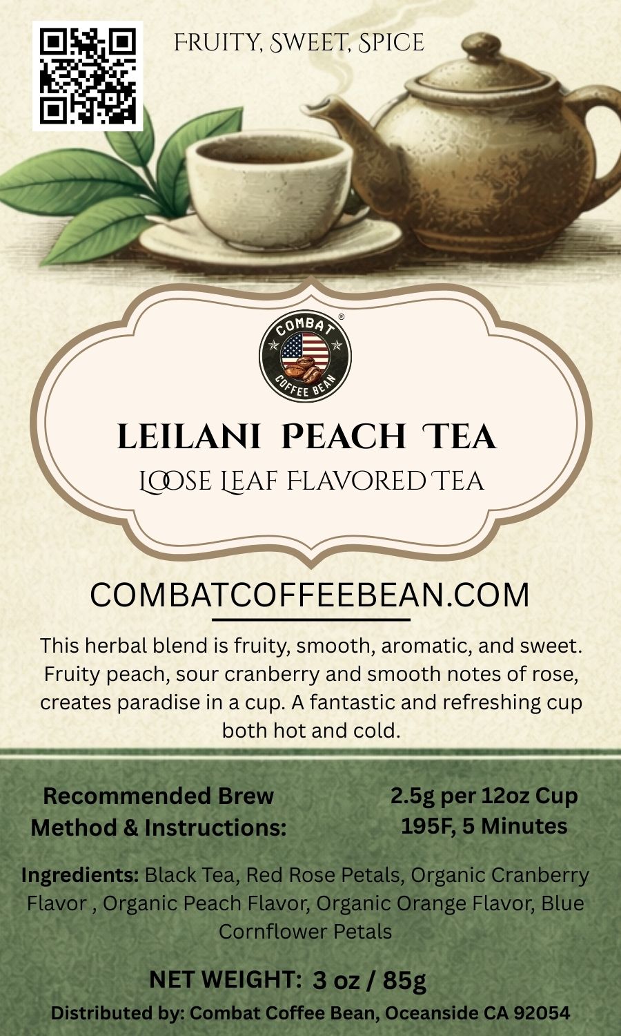 Leilani Peach Tea (Fruity, Sweet, Spice, High Astringency, Medium Body, High Sweetness)