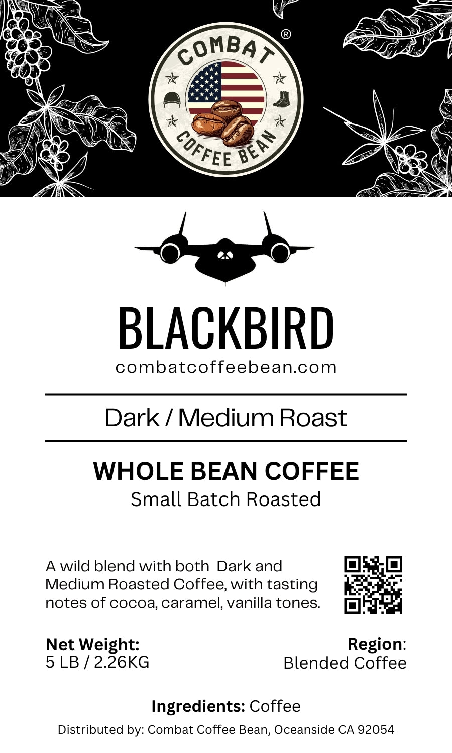 Blackbird - Blended - Medium/Dark Roast Blend (Cowboy Blend, notes of Cocoa, Caramel, Vanilla tones)