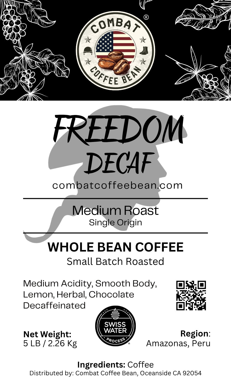 Freedom Decaf - Peruvian - Medium Roast (Smooth Body, Lemon, Herbal, Chocolate)